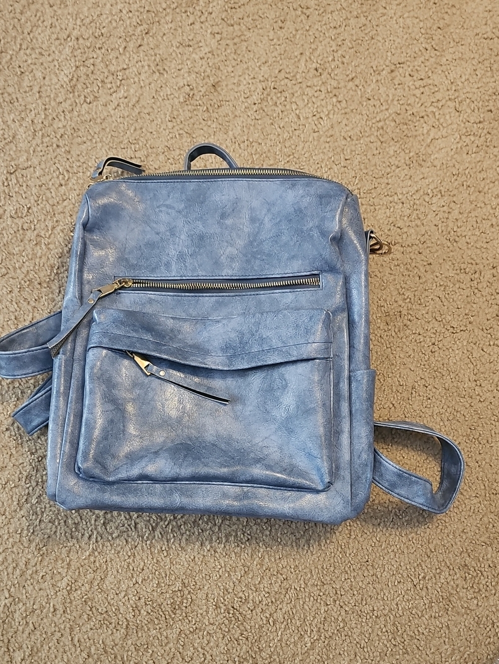Women's Faux Leather Blue Backpack - Chic Everyday Pack